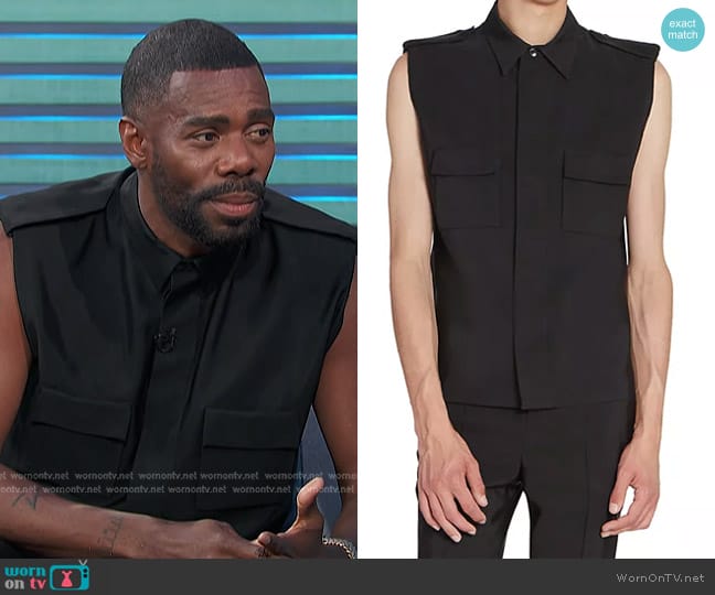 Saint Laurent Saharienne Vest in Faille worn by Colman Domingo on Access Hollywood