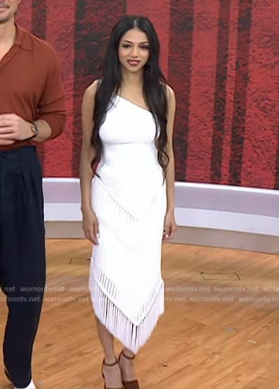 Saleka's white fringe top and skirt on Today