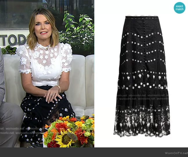 Saloni Lorna Bicolor Long Lace Skirt worn by Savannah Guthrie on Today