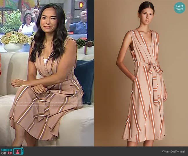 Sancia Ada Stripe Faux Wrap Midi Dress worn by Emilie Ikeda on Today