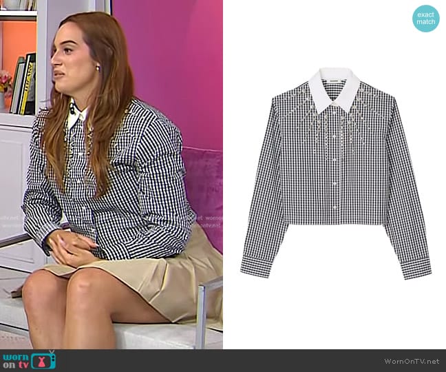 Sandro Cropped Shirt with Rhinestone Bib worn by Hannah Berner on Today