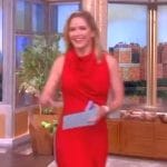 Sara’s red satin drape neck dress on The View