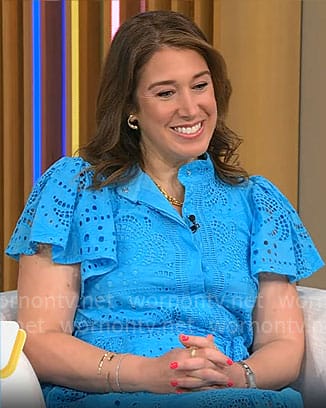 Sarah Gelman's blue eyelet dress on CBS Mornings