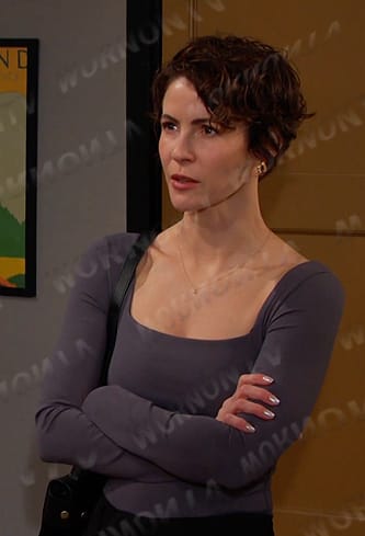 Sarah's grey square neck top on Days of our Lives