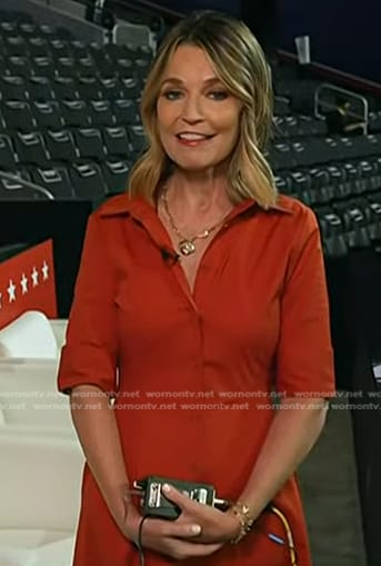 Savannah’s red elbow sleeve shirtdress on Today