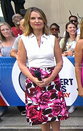 Savannah's white half-zip top and rose print skirt on Today