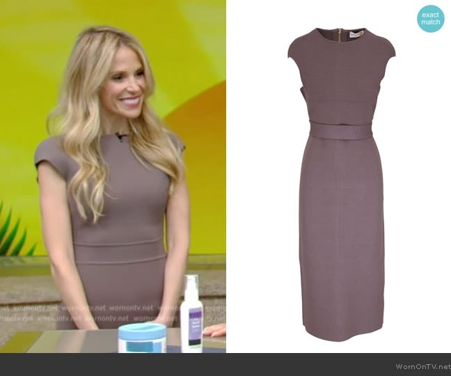 Scanlan Theodore Taupe Crepe Knit Midi Dress worn by Dr. Marnie Nussbaum on Live with Kelly and Mark