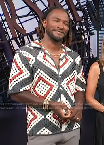 Scott's diamond crochet knit shirt on Access Hollywood