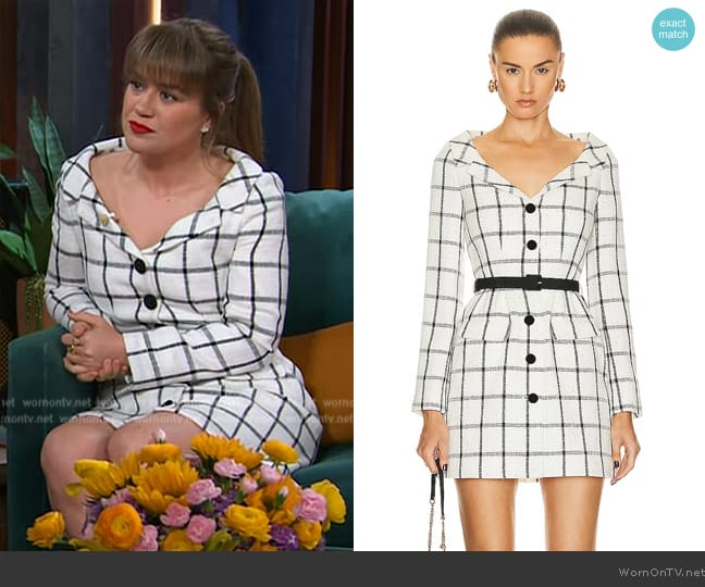 Self Portrait Check Tailored Mini Dress worn by Kelly Clarkson on The Kelly Clarkson Show