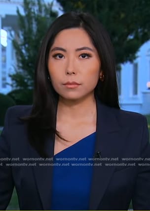 Selina Wang's blue asymmetric neck dress on Good Morning America