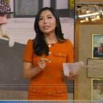 Selina Wang’s orange button front sheath dress on Good Morning America