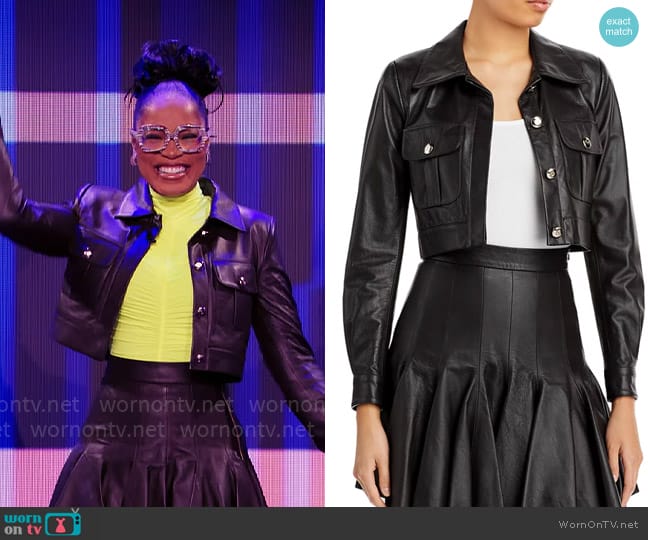 Sergio Hudson Cropped Leather Jacket worn by Keke Palmer on Password