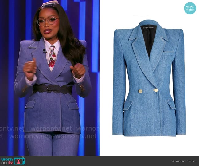 Sergio Hudson Double Breasted Denim Blazer worn by Keke Palmer on Password