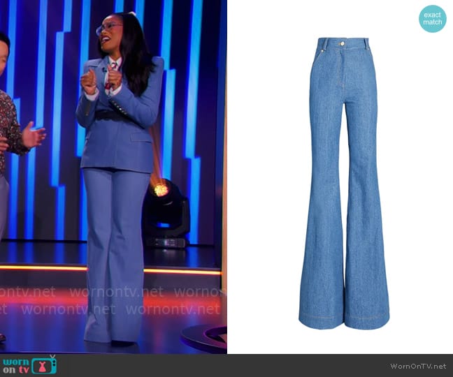 Sergio Hudson High Waist Denim Flared Pant worn by Keke Palmer on Password