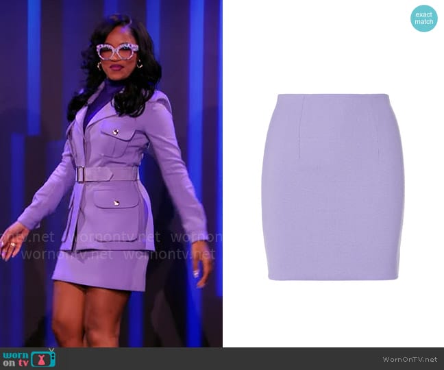 Sergio Hudson High Waist Mini Skirt in Lilac worn by Keke Palmer on Password