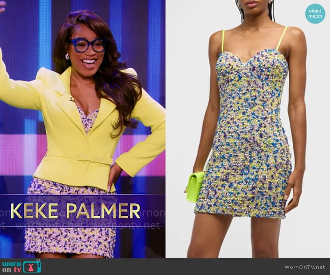 Sergio Hudson Boucle Sweetheart Mini Dress worn by Keke Palmer on Password