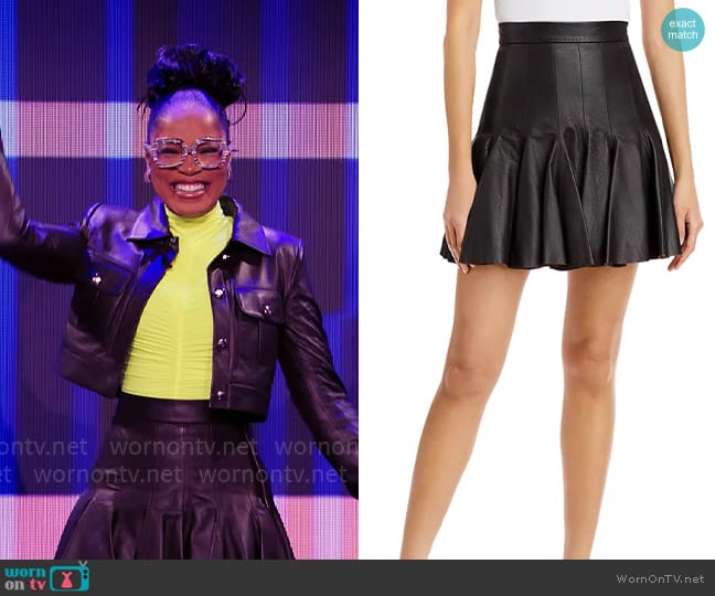 Sergio Hudson Trumpeted Leather Mini Skirt worn by Keke Palmer on Password