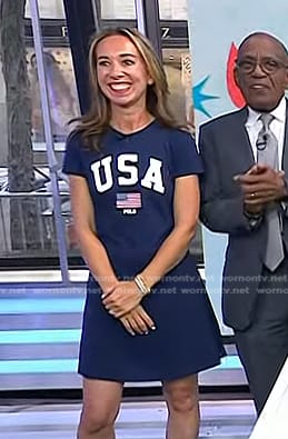 Shannon Doherty's navy USA print t-shirt dress on Today