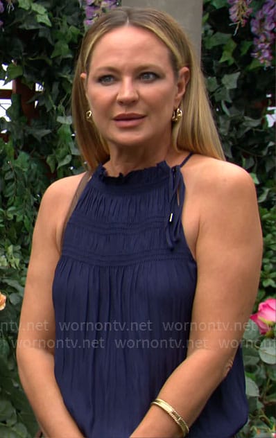 Sharon’s navy tank top on The Young and the Restless