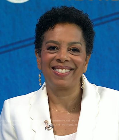 Sharon Epperson's white scalloped trim blazer on Today