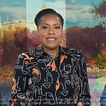 Sheinelle’s black face print blouse on Today