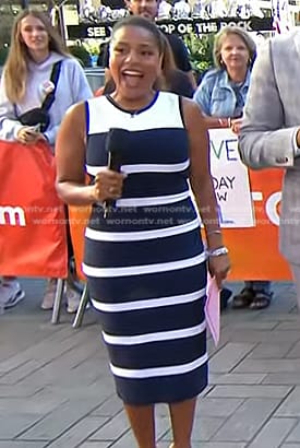 Sheinelle's navy striped sleeveless dress on Today