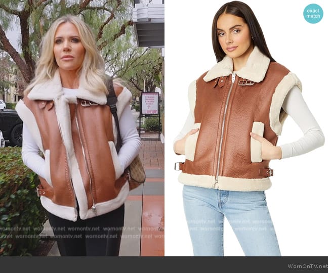 Blank NYC Sherpa and Leather Oversized Vest worn by Jennifer Pedranti on The Real Housewives of Orange County