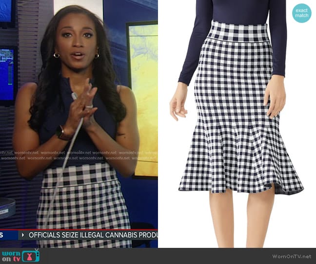 Simkhai Gingham Knit Trumpet Skirt worn by Brittany Bell on Good Morning America