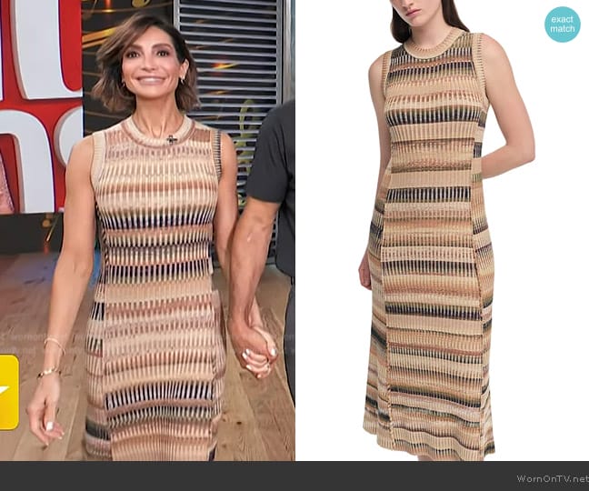 Simkhai Fairfax Sleeveless Stripe Knit Midi Dress worn by Courtney Lopez on Access Hollywood