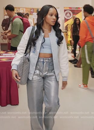 Simone's blue metallic jeans on All American Homecoming