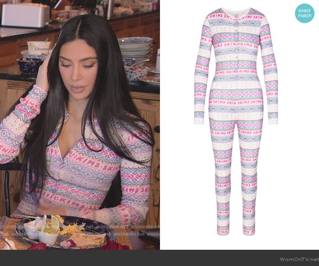 WornOnTV Kim s printed onesie on The Kardashians Kim Kardashian Clothes and Wardrobe from TV