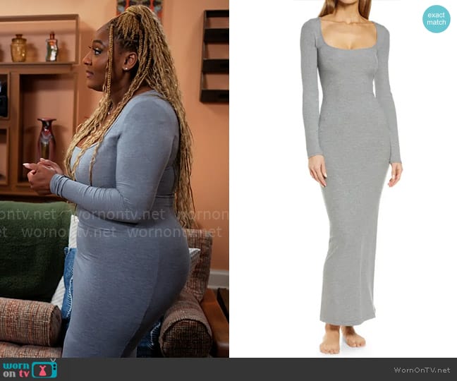 Skims Soft Lounge Long Sleeve Dress in Heather Grey worn by Daniella King (Mignon) on Tyler Perrys Sistas