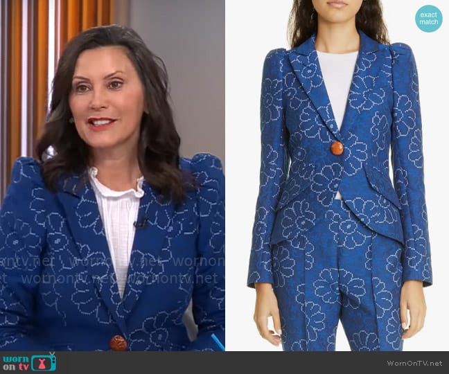 Smythe Abstract Floral Puff Sleeve Blazer worn by Gretchen Whitmer on CBS Mornings