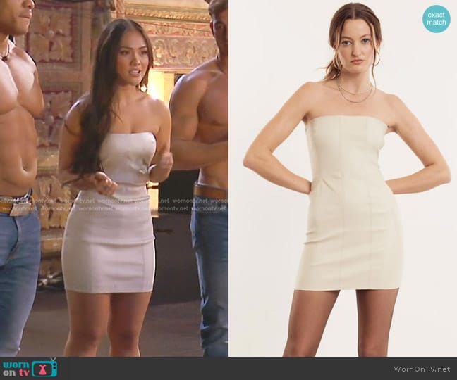 Sprwmn Leather Strapless Dress in Off-white worn by Jenn Tran on The Bachelorette