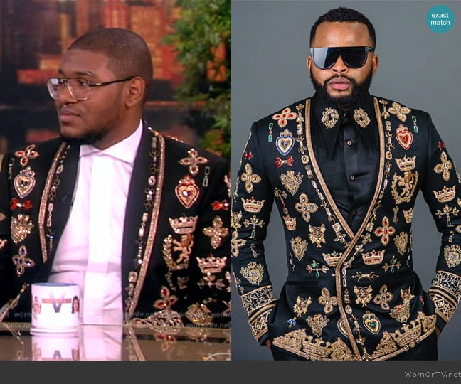 Stalion King Mufasa Embroidered Suit worn by Eric Carpenter-Grantham on The View