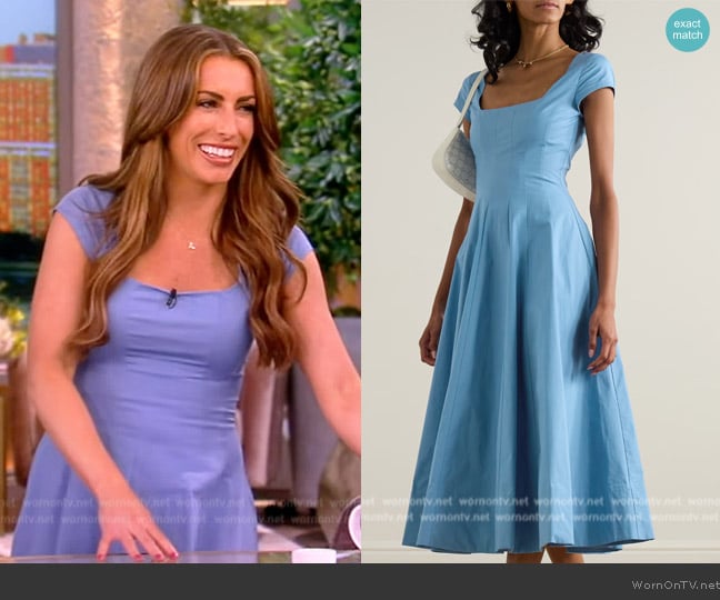 Staud Wells pleated stretch-cotton poplin midi dress worn by Alyssa Farah Griffin on The View