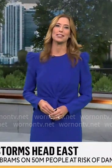 Stephanie Abrams’ blue twist waist dress on CBS Mornings