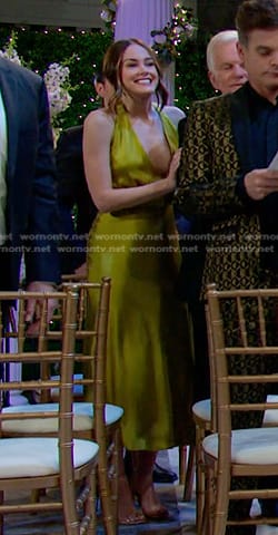 Satephanie's yellow satin halter neck dress on Days of our Lives