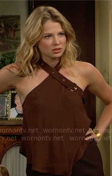 Summer's brown buckle neck top on The Young and the Restless