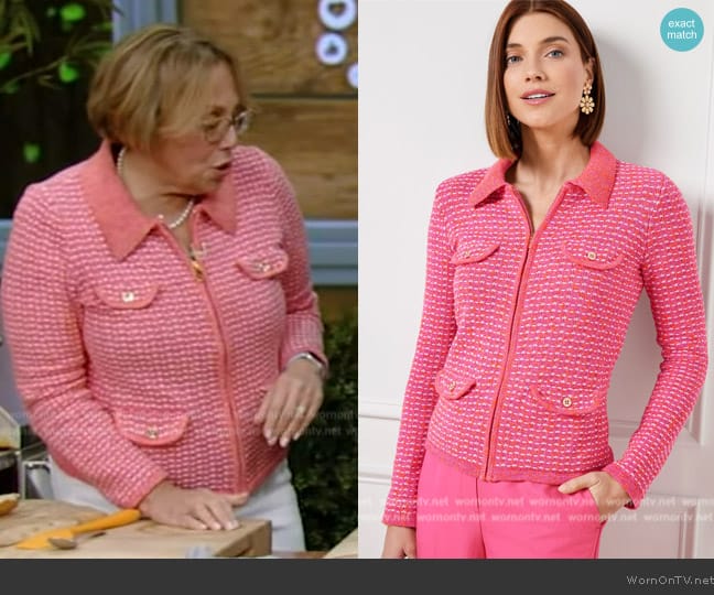 Talbots Collared Zip Cardigan worn by Barbara Costello on Live with Kelly and Mark