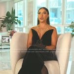 Taleen’s black velvet confessional dress on The Real Housewives of Dubai