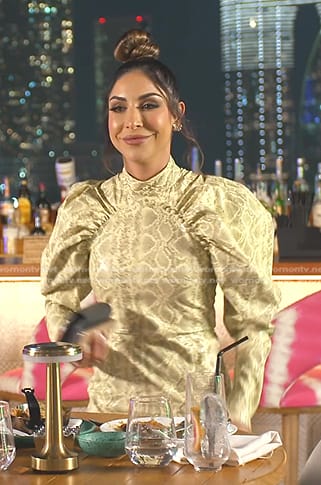 Taleen's yellow snakeskin dress on The Real Housewives of Dubai