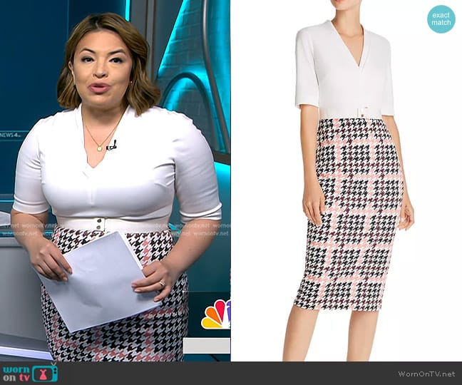 Ted Baker Harlla Houndstooth Combo Bodycon Dress worn by Gilma Avalos on NBC News Daily