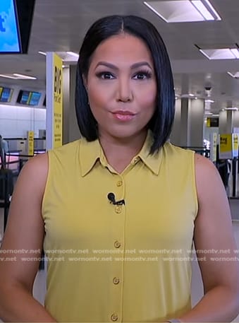 Stephanie’s yellow sleeveless button down shirt on Good Morning America