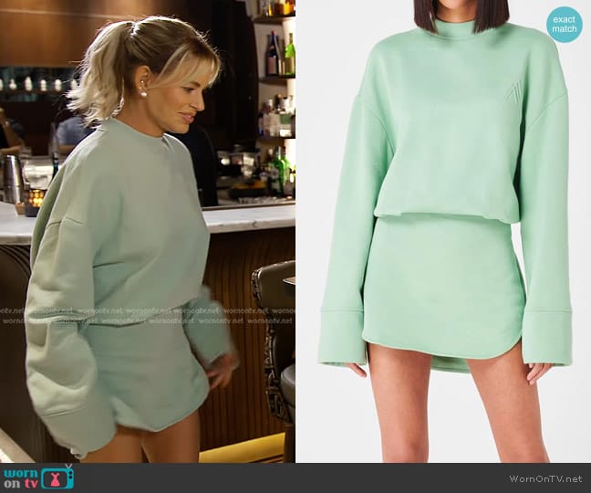 The Attico Irene Mini Dress in Sage Green worn by Caroline Stanbury (Caroline Stanbury) on The Real Housewives of Dubai