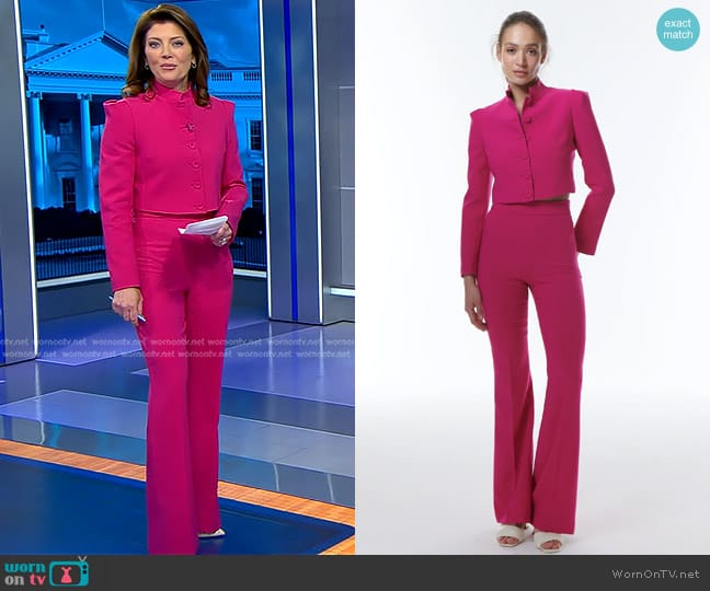 WornOnTV: Norah’s fuchsia cropped jacket and pants on CBS Evening News ...