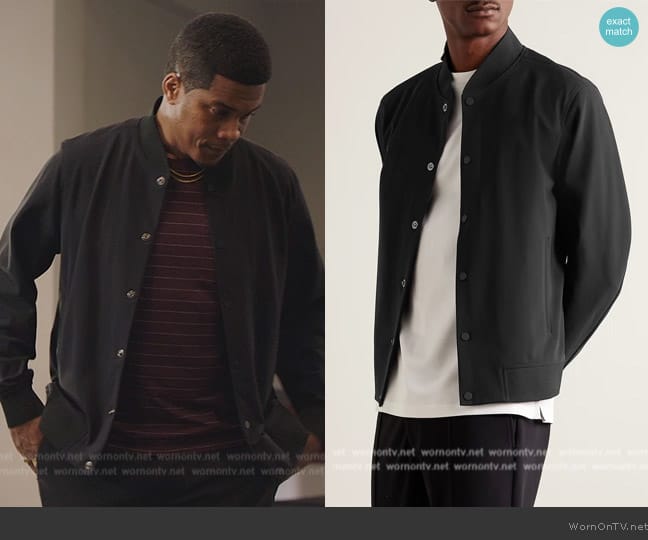 Theory Murphy Precision Ponte Bomber Jacket worn by Marcus Turner (Cory Hardrict) on All American Homecoming