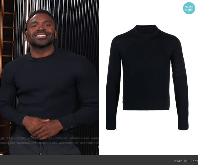 Thom Browne 4-Bar waffle-knit jumper worn by Justin Sylvester on E! News