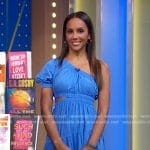 Tia Williams’ blue one-shoulder cutout dress on Good Morning America