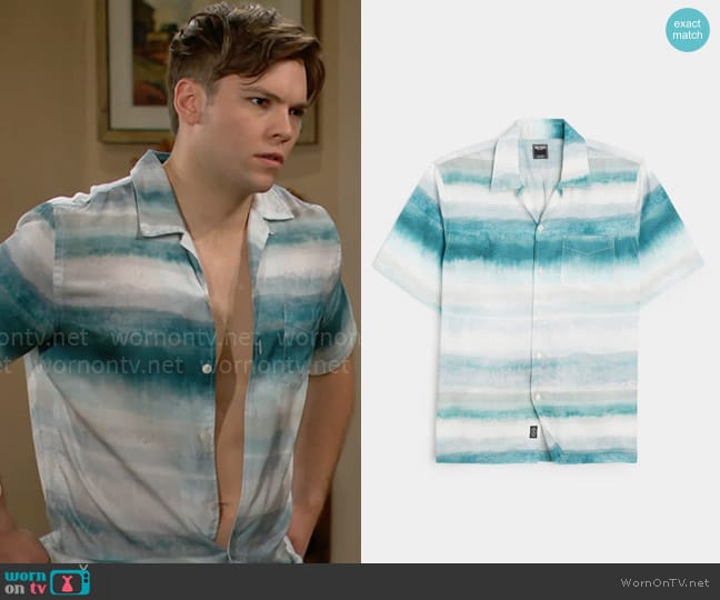 Todd Snyder Ombre Watercolor Short Sleeve Camp Collar Shirt worn by R.J. Forrester (Joshua Hoffman) on The Bold and the Beautiful